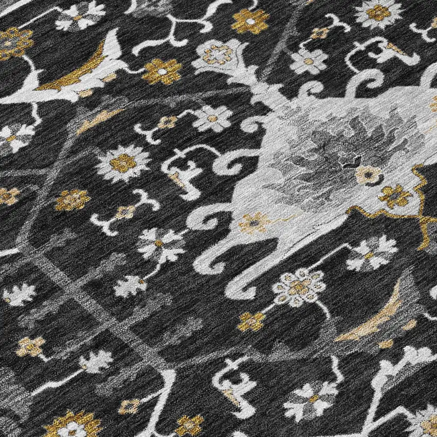 Black And Graphite Oriental Washable Indoor Outdoor Area Rug Photo 4