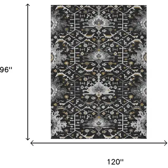 Black And Graphite Oriental Washable Indoor Outdoor Area Rug Photo 5
