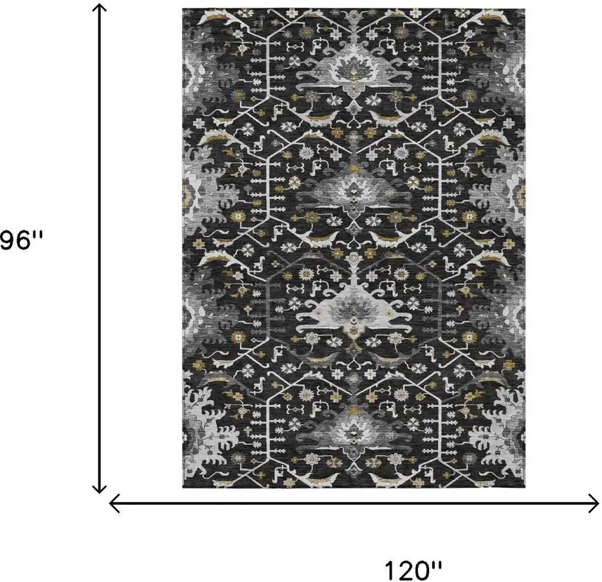 Black And Graphite Oriental Washable Indoor Outdoor Area Rug Photo 5