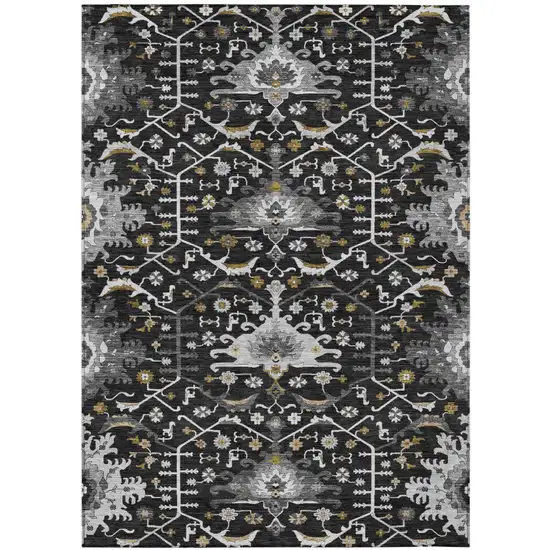Black And Graphite Oriental Washable Indoor Outdoor Area Rug Photo 2