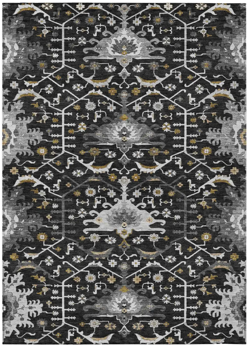 Black And Graphite Oriental Washable Indoor Outdoor Area Rug Photo 2