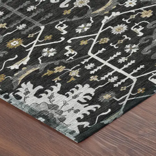 Black And Graphite Oriental Washable Indoor Outdoor Area Rug Photo 3