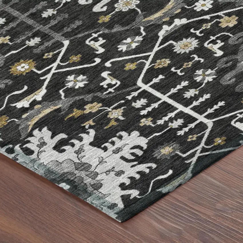 Black And Graphite Oriental Washable Indoor Outdoor Area Rug Photo 3