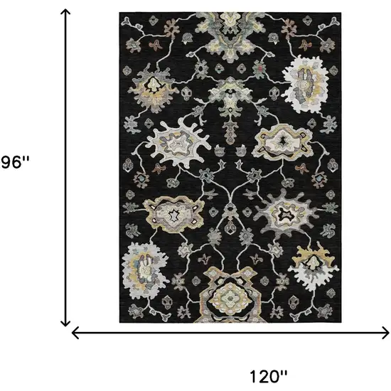 Black And Graphite Oriental Washable Indoor Outdoor Area Rug Photo 6