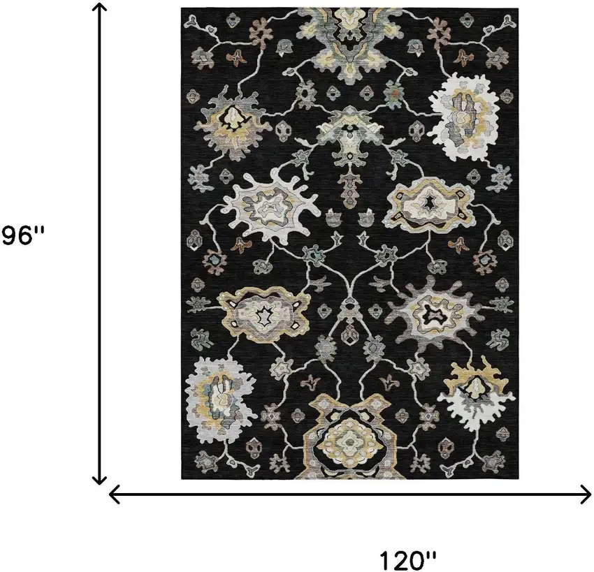 Black And Graphite Oriental Washable Indoor Outdoor Area Rug Photo 6