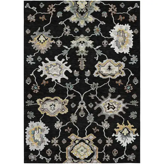 Black And Graphite Oriental Washable Indoor Outdoor Area Rug Photo 1