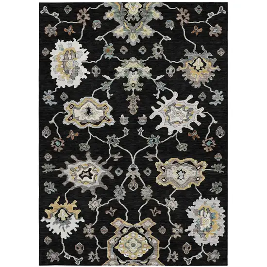 Black And Graphite Oriental Washable Indoor Outdoor Area Rug Photo 3