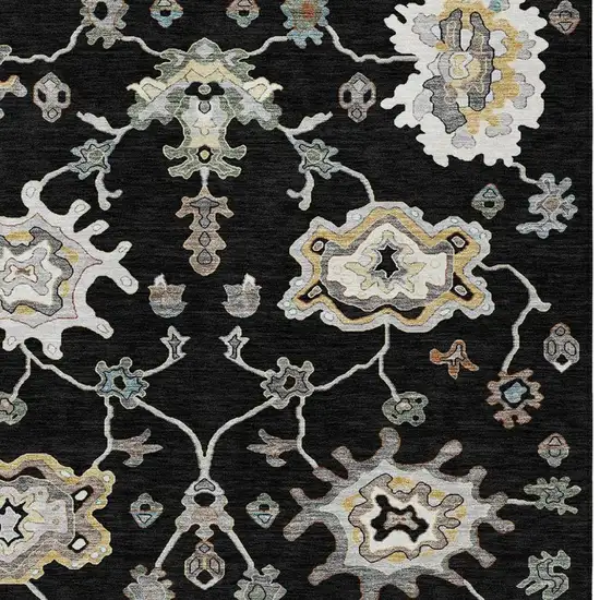 Black And Graphite Oriental Washable Indoor Outdoor Area Rug Photo 2