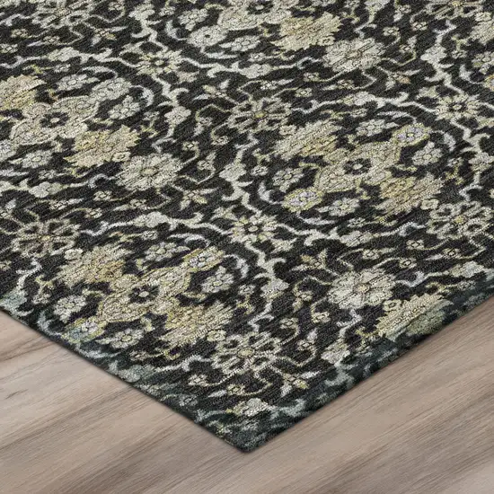 Black And Graphite Oriental Washable Indoor Outdoor Area Rug Photo 4