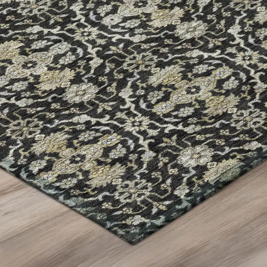 Black And Graphite Oriental Washable Indoor Outdoor Area Rug Photo 4