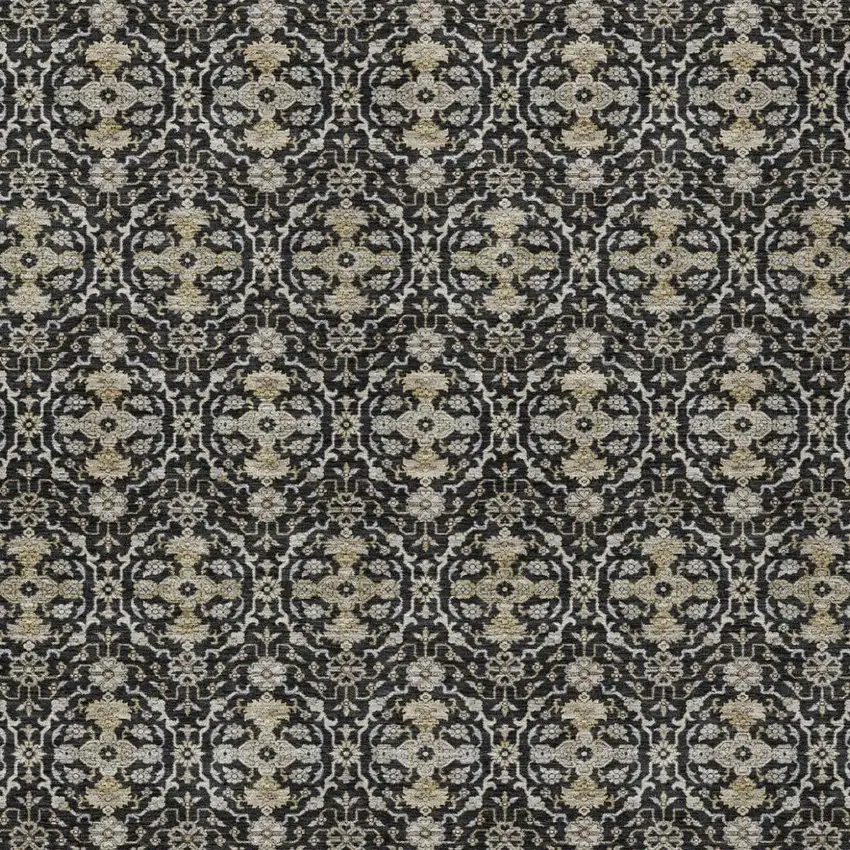 Black And Graphite Oriental Washable Indoor Outdoor Area Rug Photo 3