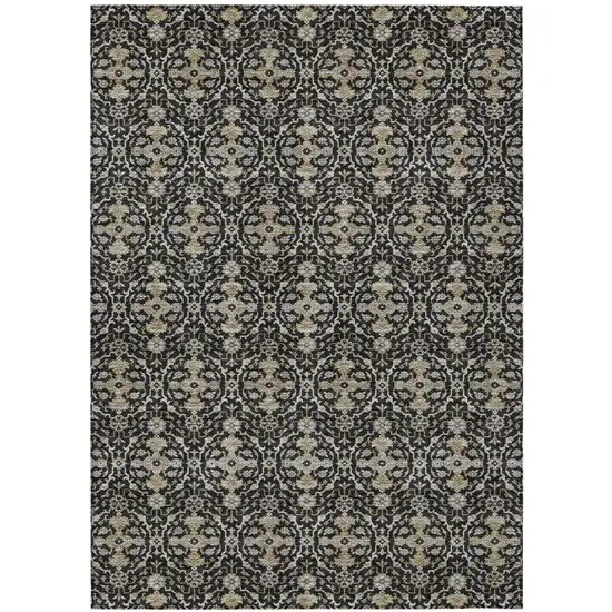 Black And Graphite Oriental Washable Indoor Outdoor Area Rug Photo 1