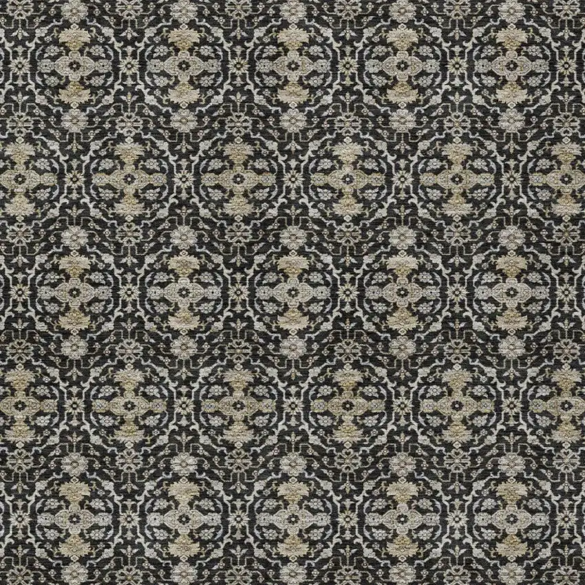 Black And Graphite Oriental Washable Indoor Outdoor Area Rug Photo 3