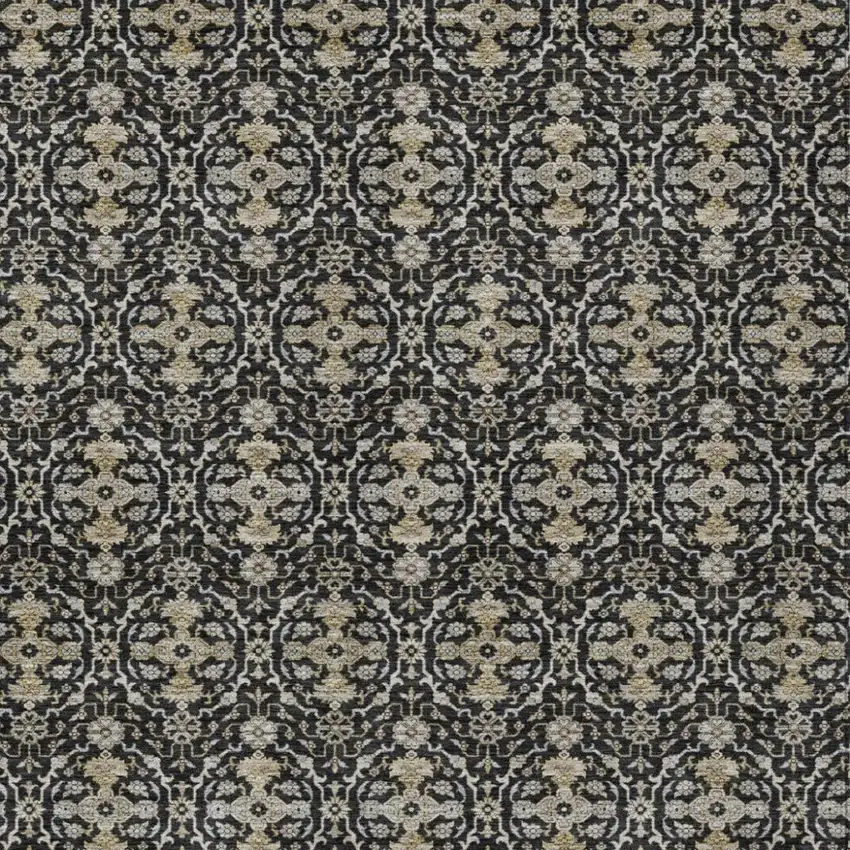 Black And Graphite Oriental Washable Indoor Outdoor Area Rug Photo 2