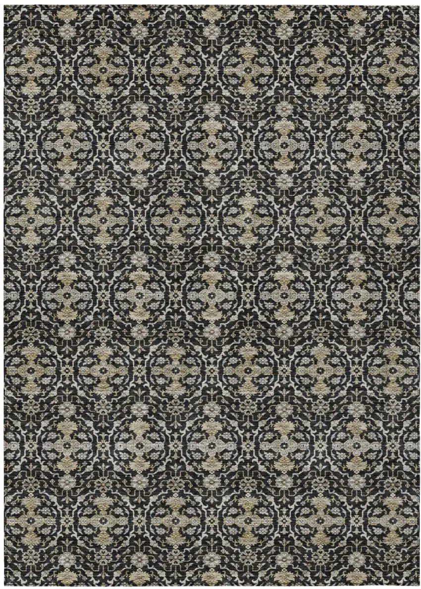 Black And Graphite Oriental Washable Indoor Outdoor Area Rug Photo 1