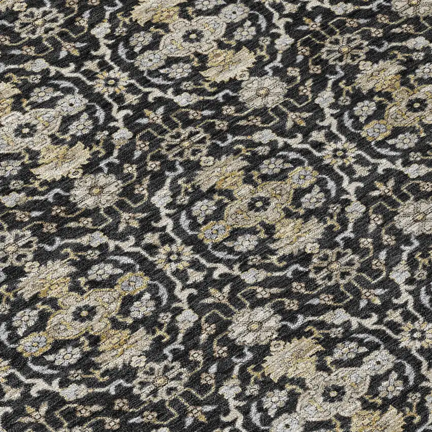 Black And Graphite Oriental Washable Indoor Outdoor Area Rug Photo 5
