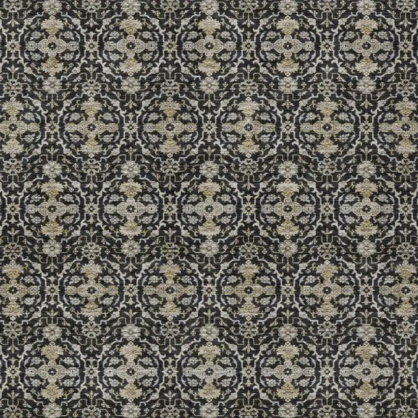 Black And Graphite Oriental Washable Indoor Outdoor Area Rug Photo 3