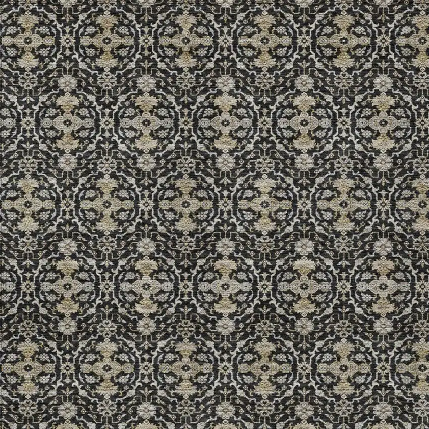 Black And Graphite Oriental Washable Indoor Outdoor Area Rug Photo 2