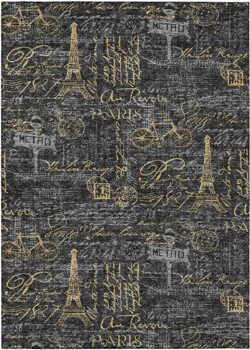Black And Graphite Southwestern Washable Indoor Outdoor Area Rug Photo 1
