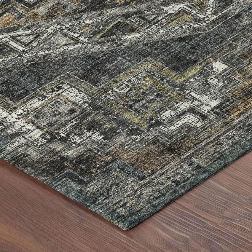 Black And Graphite Southwestern Washable Indoor Outdoor Area Rug Photo 3