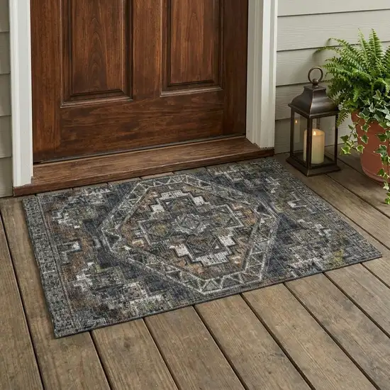 Black And Graphite Southwestern Washable Indoor Outdoor Area Rug Photo 1