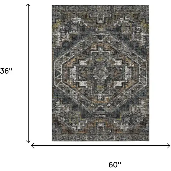 Black And Graphite Southwestern Washable Indoor Outdoor Area Rug Photo 5