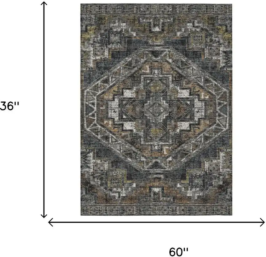 Black And Graphite Southwestern Washable Indoor Outdoor Area Rug Photo 5