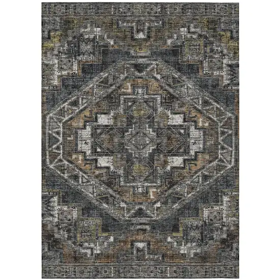 Black And Graphite Southwestern Washable Indoor Outdoor Area Rug Photo 2