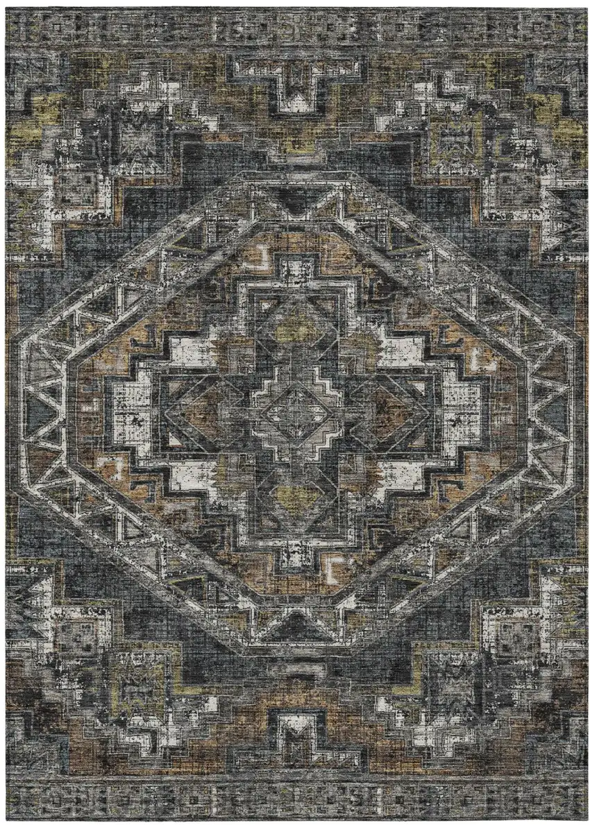 Black And Graphite Southwestern Washable Indoor Outdoor Area Rug Photo 2