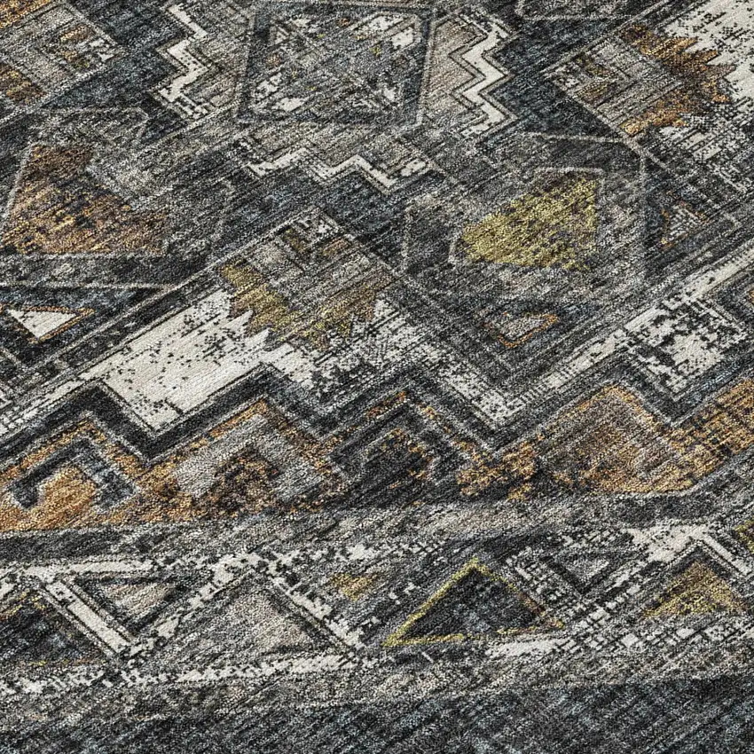 Black And Graphite Southwestern Washable Indoor Outdoor Area Rug Photo 4