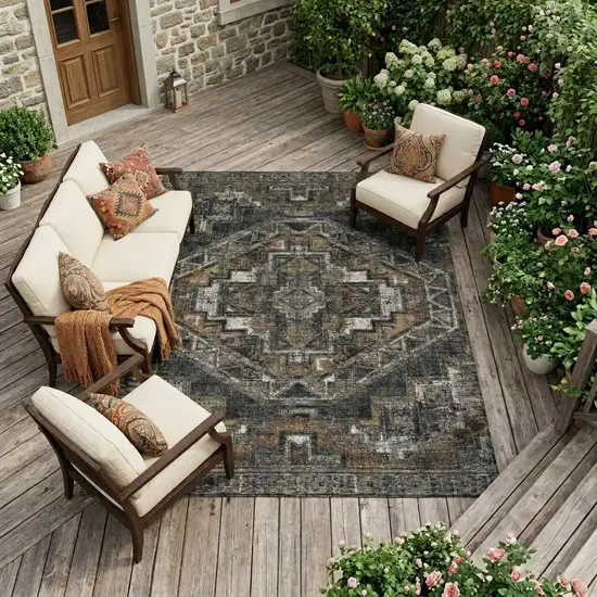 Black And Graphite Southwestern Washable Indoor Outdoor Area Rug Photo 1