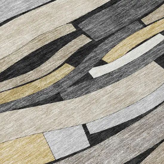 Black And Graphite Striped Washable Indoor Outdoor Area Rug Photo 4
