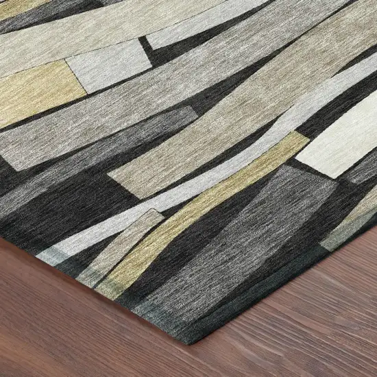 Black And Graphite Striped Washable Indoor Outdoor Area Rug Photo 3