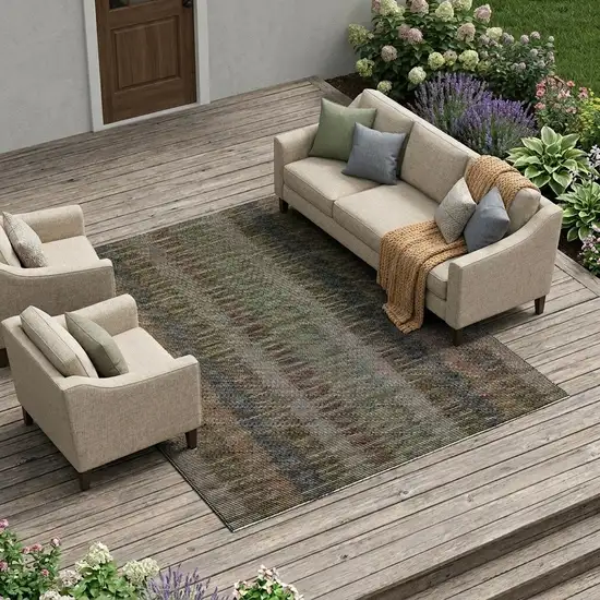 Black And Graphite Striped Washable Indoor Outdoor Area Rug Photo 1