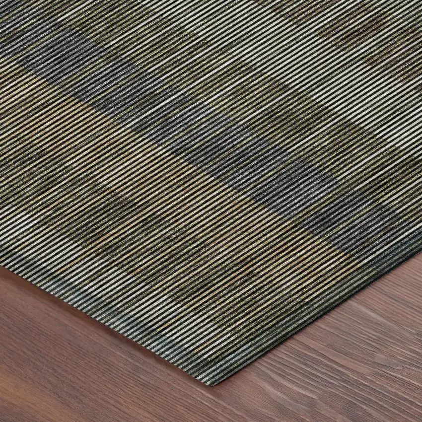 Black And Graphite Striped Washable Indoor Outdoor Area Rug Photo 3