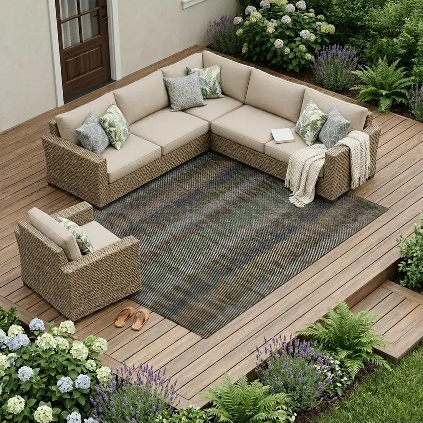 Black And Graphite Striped Washable Indoor Outdoor Area Rug Photo 1