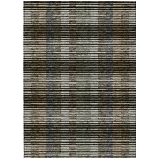 Black And Graphite Striped Washable Indoor Outdoor Area Rug Photo 2