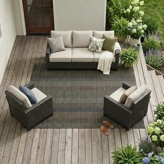 Black And Graphite Striped Washable Indoor Outdoor Area Rug Photo 1