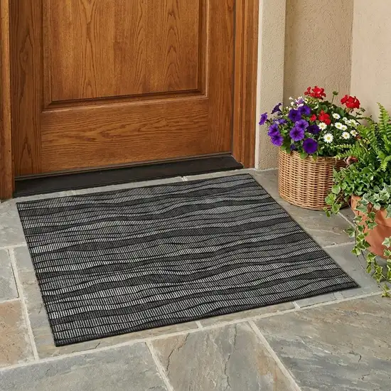 Black And Graphite Striped Washable Indoor Outdoor Area Rug Photo 1