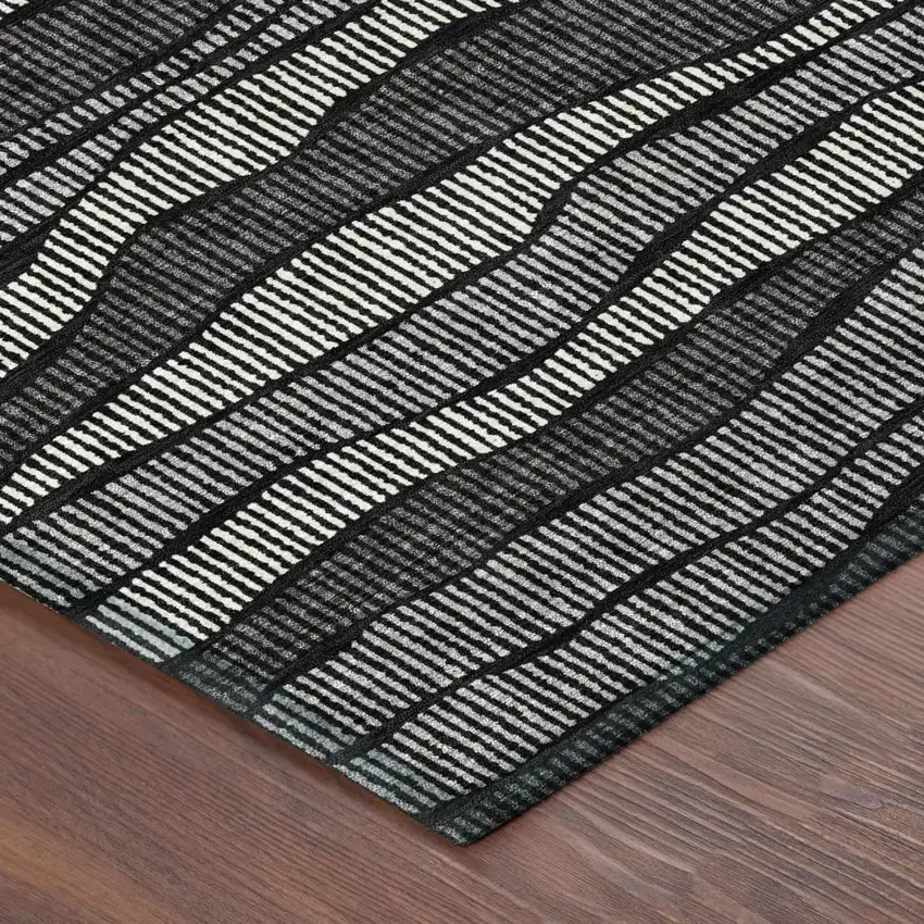Black And Graphite Striped Washable Indoor Outdoor Area Rug Photo 3