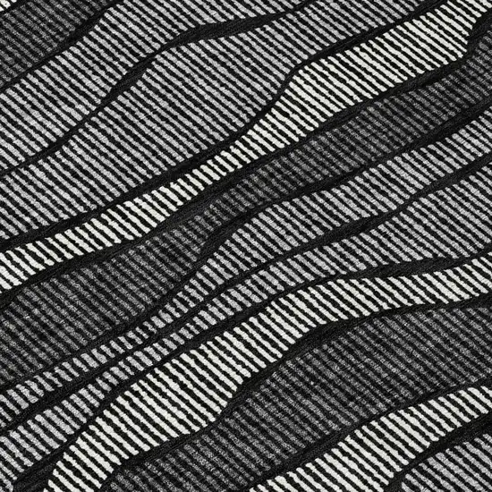 Black And Graphite Striped Washable Indoor Outdoor Area Rug Photo 4