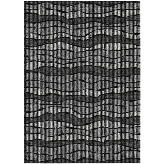 Black And Graphite Striped Washable Indoor Outdoor Area Rug Photo 2