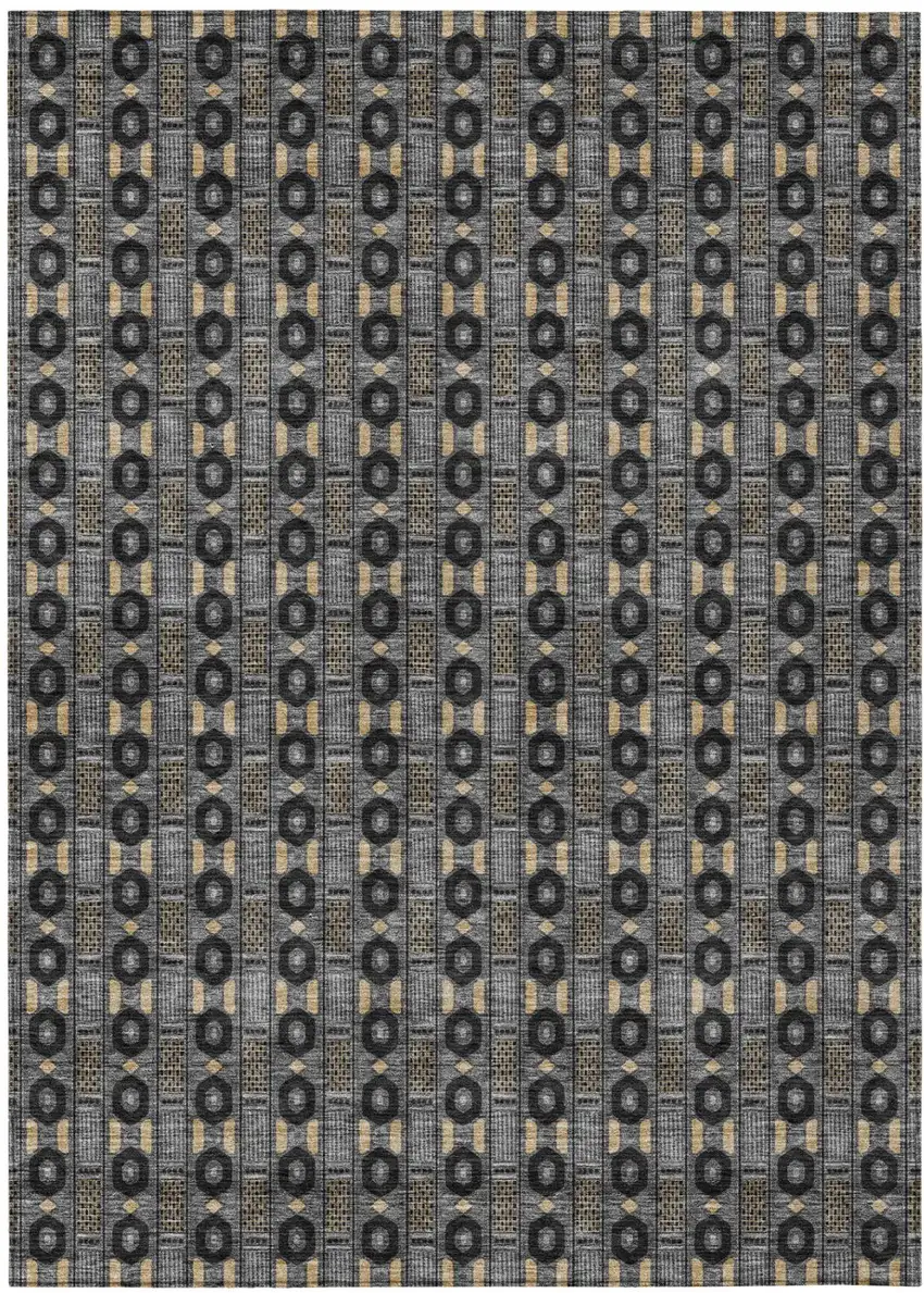 Black And Graphite Striped Washable Indoor Outdoor Area Rug Photo 2