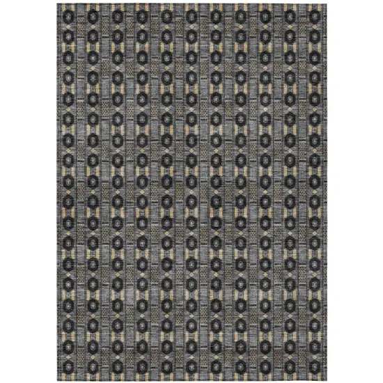 Black And Graphite Striped Washable Indoor Outdoor Area Rug Photo 2