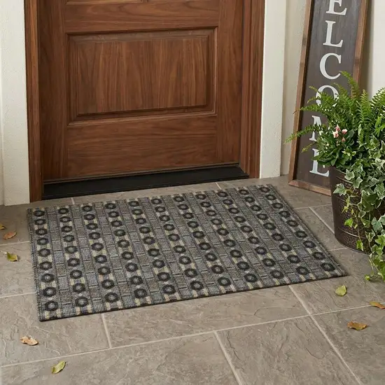 Black And Graphite Striped Washable Indoor Outdoor Area Rug Photo 1