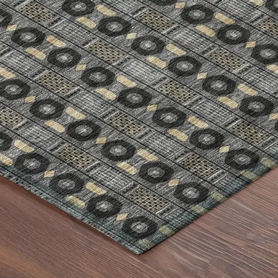 Black And Graphite Striped Washable Indoor Outdoor Area Rug Photo 3
