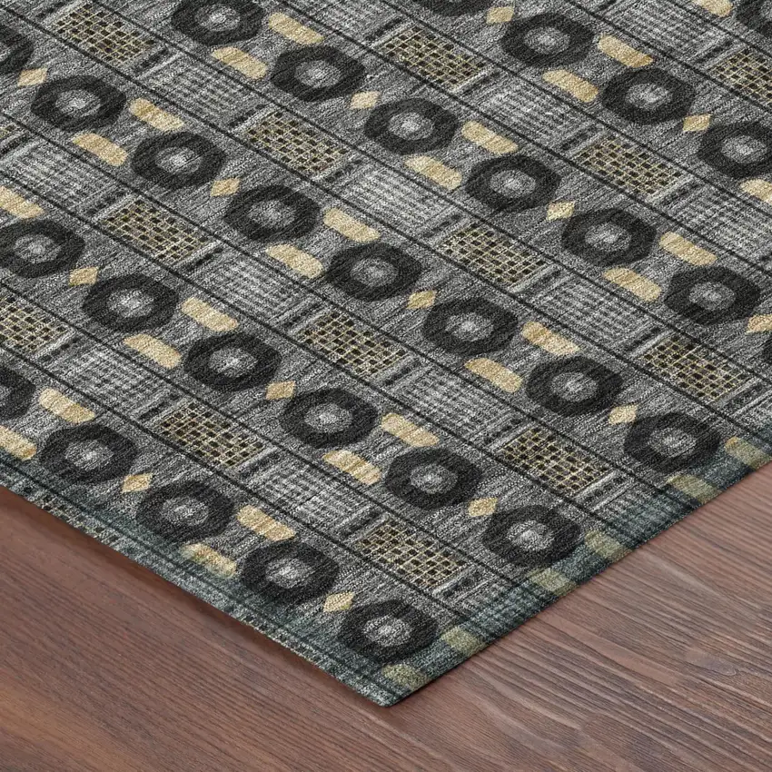 Black And Graphite Striped Washable Indoor Outdoor Area Rug Photo 3