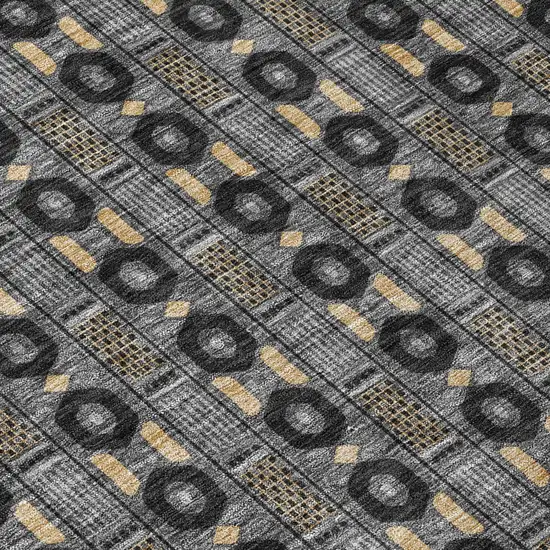 Black And Graphite Striped Washable Indoor Outdoor Area Rug Photo 4