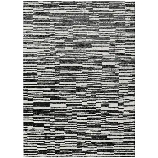 Black And Graphite Striped Washable Indoor Outdoor Area Rug Photo 3