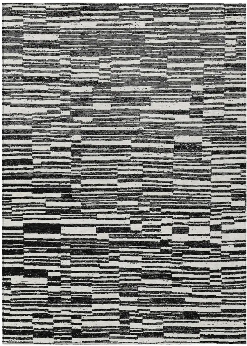 Black And Graphite Striped Washable Indoor Outdoor Area Rug Photo 3